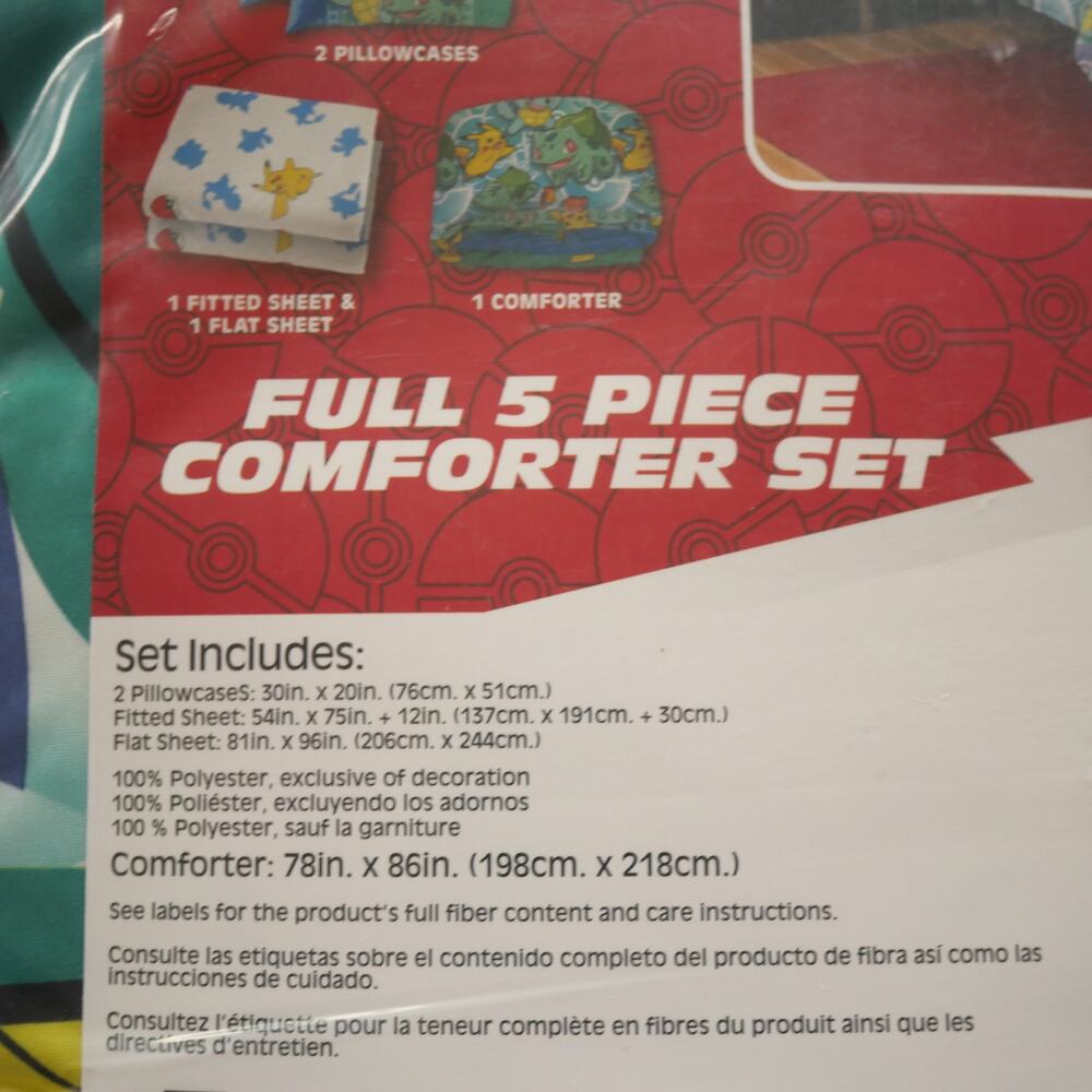NEW Pokemon 5 Piece Full Double Bedding Set Comforter + Sheets + 2 Pillowcases - Picture 5 of 9